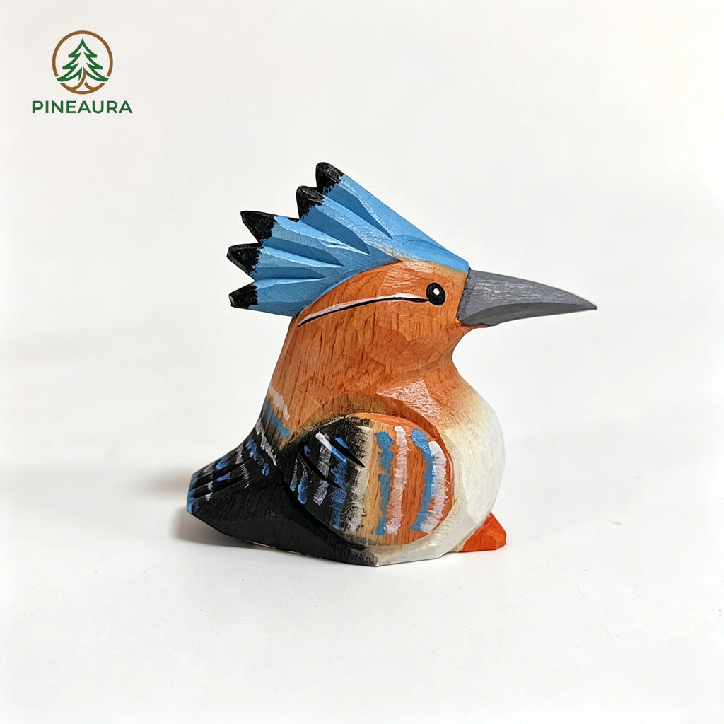 An Orange-Blue Hoopoe Bird Wood Sculpture