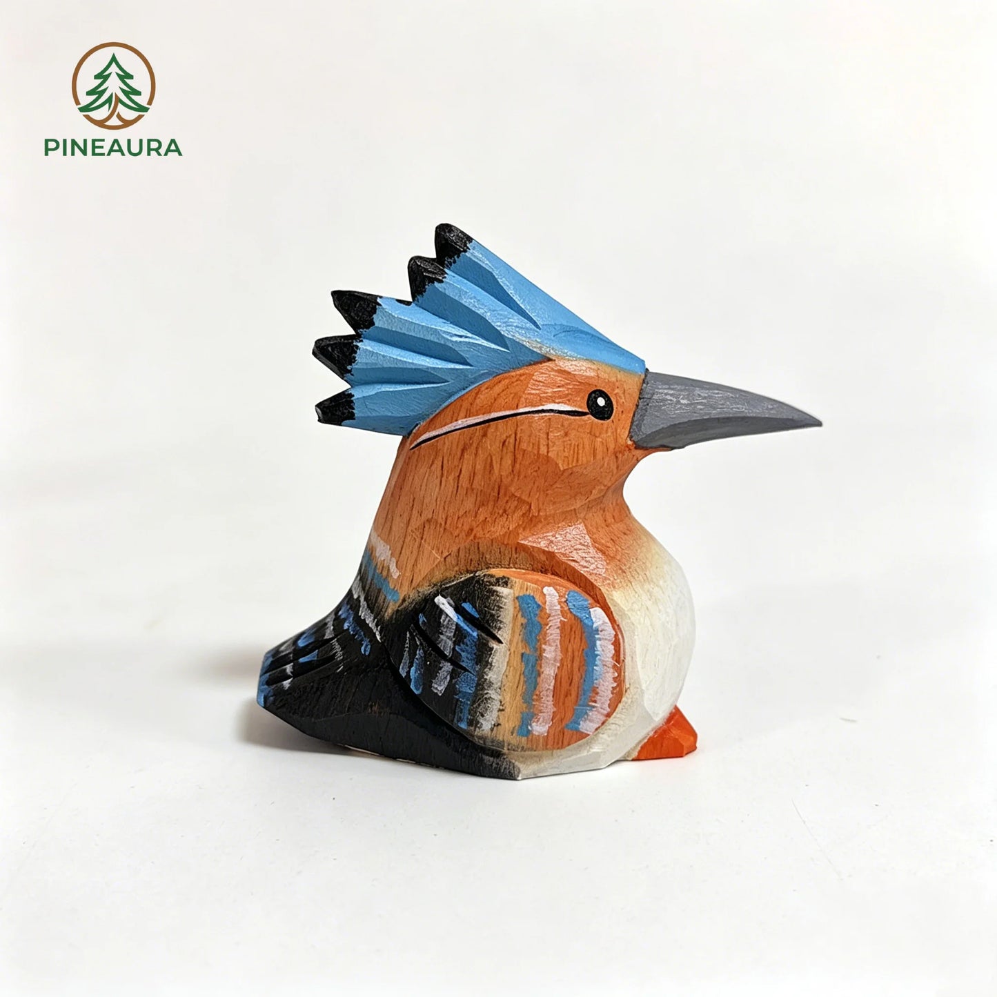 An Orange-Blue Hoopoe Bird Wood Sculpture