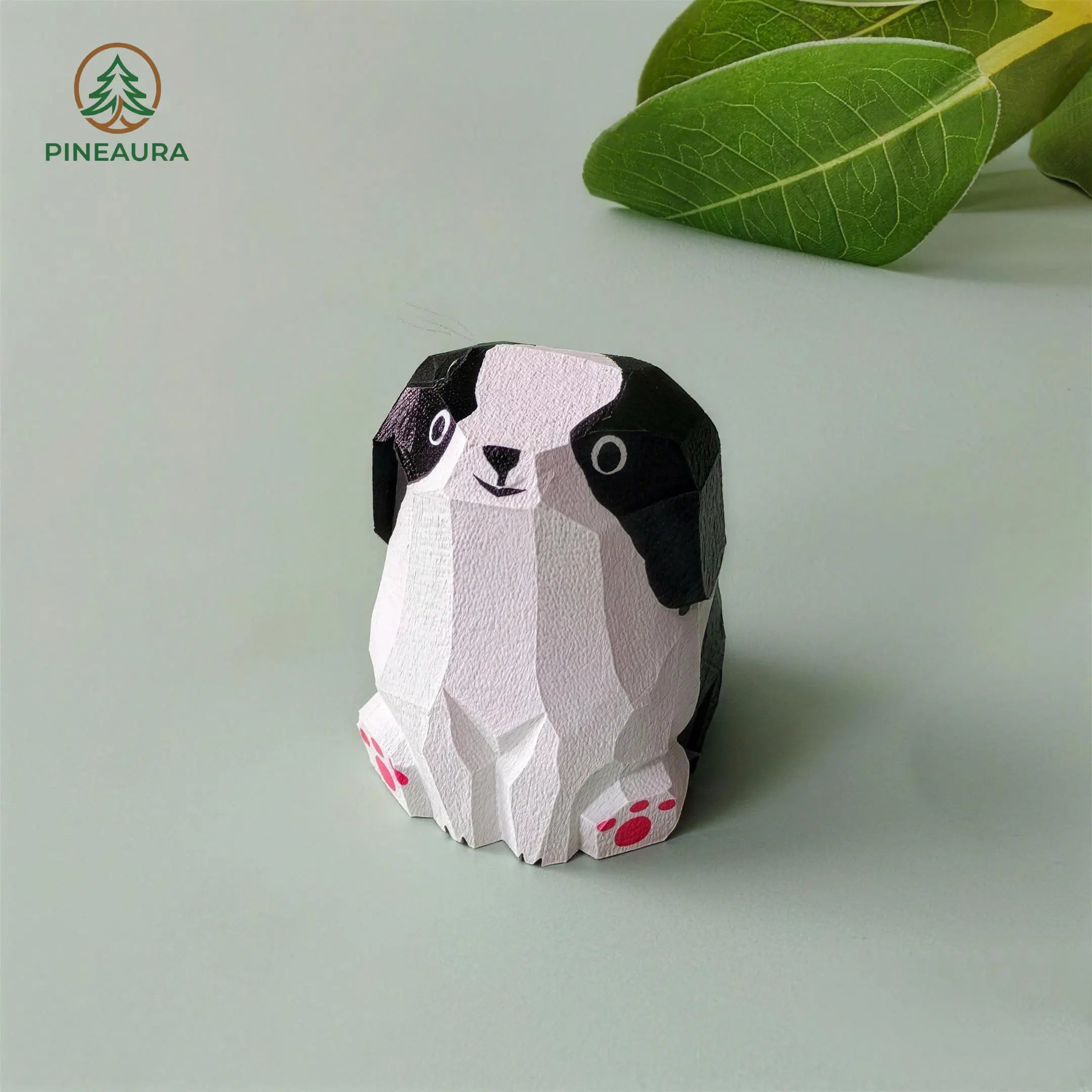 Handcrafted wooden Border Collie figurine, eco-friendly carved dog statue, cute black and white puppy decor