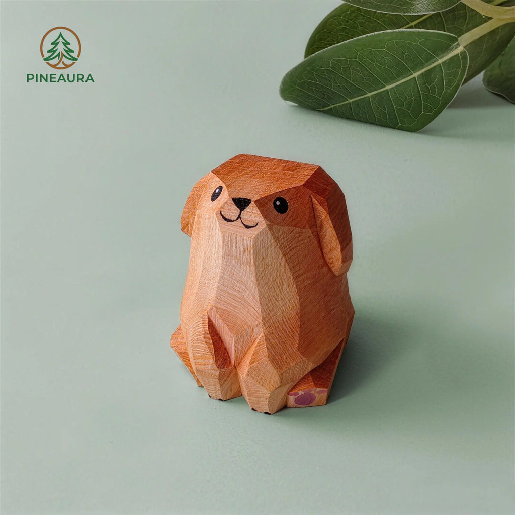 Handcrafted wooden Golden Retriever figurine, eco-friendly carved dog statue, cute puppy gift and decor